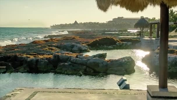 Rocce Piscine Naturali Sulla Costa Vicino Porto Aventuras Messico Nella — Video Stock