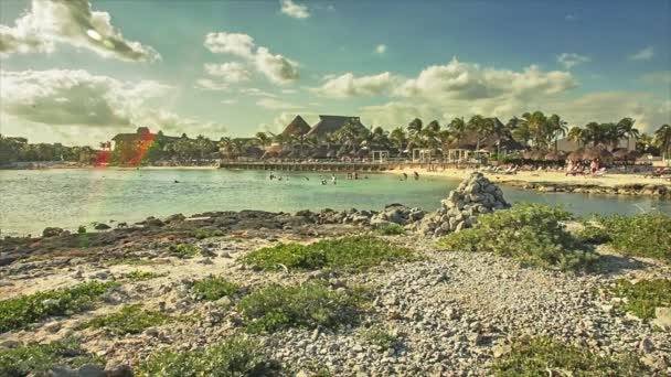 Hermoso Panorama Playa Puerto Aventuras Riviera Maya México Tomada Atardecer — Vídeo de stock