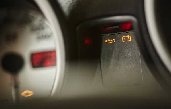 Warning lights in the dashboard of a car — Stock Photo, Image