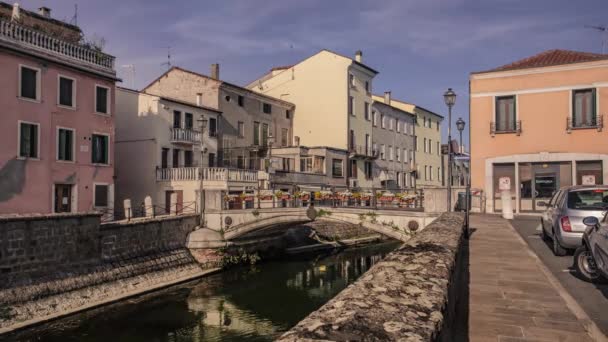 Hyperlapse Riviera Del Popolo Lendinara Włoszech Mostu Cieku Wodnego Dowody — Wideo stockowe