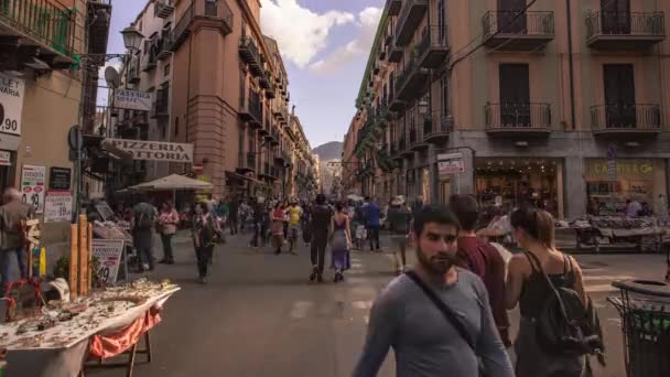 Time Lapse Maqueda Palermo Visar Rörligheten För Människor Längs Kursen — Stockvideo