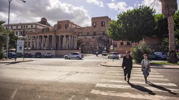 Tijdverloop Van Het Foro Italico Palermo Met Zicht Het Verkeer — Stockvideo