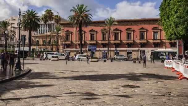 View Time Lapse Small Square Center City Palermo Movement Passers — Stock Video