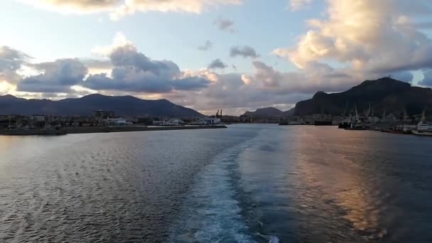 Vista Costa Siciliana Palermo Tomada Desde Mar Atardecer — Vídeos de Stock