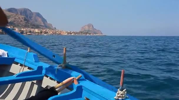 Remo Del Barco Pequeño Barco Azul — Vídeo de stock