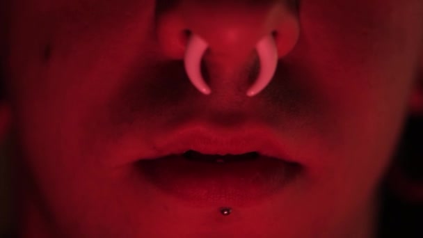 Nose piercing detail 2 — Stock Video
