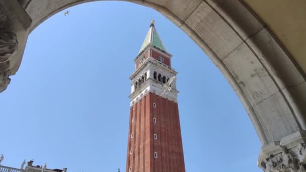 Campanario de la catedral de San Marcos en Venecia en Italia — Vídeo de stock