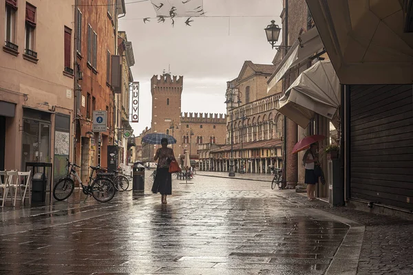 Ferrara Italië Juli 2020 Evocatief Uitzicht Straat Die Leidt Naar — Stockfoto