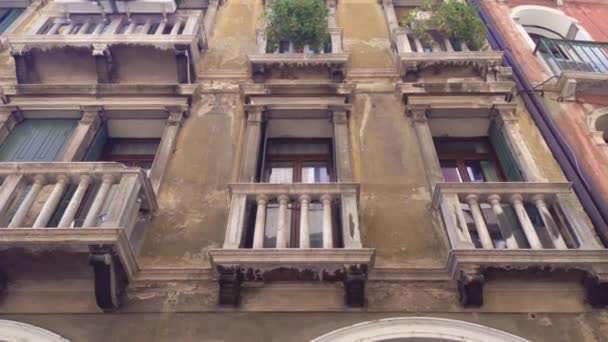 Részlet az erkély és ablakok egy történelmi épület Treviso 2 — Stock videók
