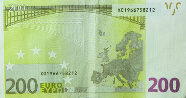 200 Euro 'luk izole görüntü. Eski model, arka tarafta.