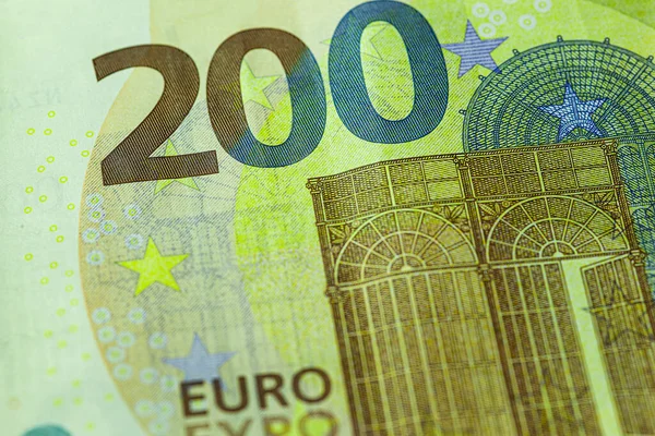 Макро Детали Фронтальной Стороны Счета Двести Евро — стоковое фото