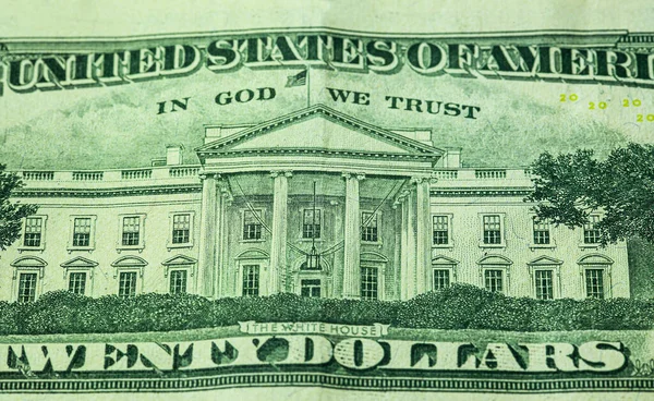 Двадцять Доларів Банкноти Макродеталі Задньої Сторони — стокове фото