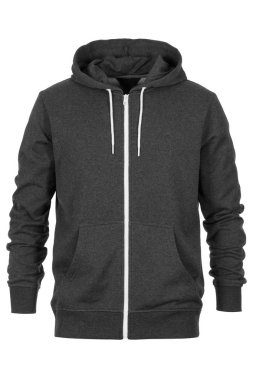Beyaz arka plan üzerinde izole kapüşonlu gri sweatshirt ön 