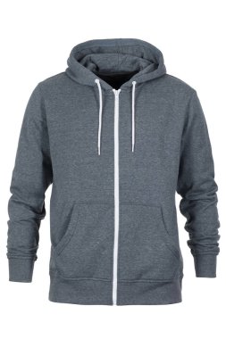 Beyaz arka plan üzerinde izole kapüşonlu gri sweatshirt ön 