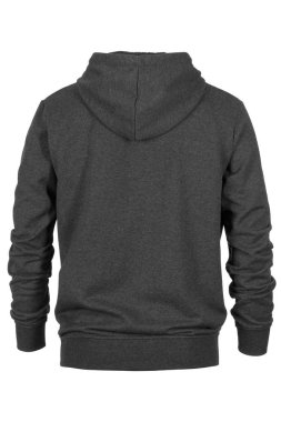 Beyaz arka plan üzerinde izole kapüşonlu gri sweatshirt arka 