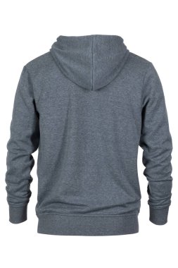 Beyaz arka plan üzerinde izole kapüşonlu gri sweatshirt arka 
