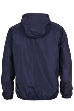 Beyaz arka plan üzerinde izole lacivert windbreaker ceket arkası
