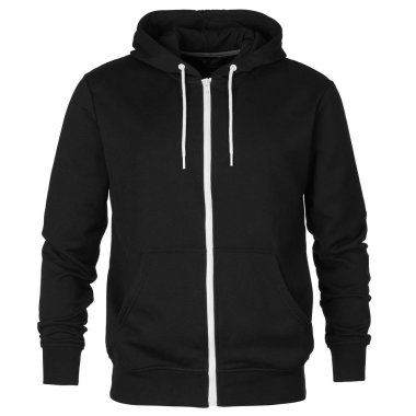 Beyaz arka plan üzerinde izole kapüşonlu siyah sweatshirt 