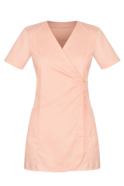 Şeftali pembe bayan tıbbi üniforma ön beyaz arka plan üzerinde izole