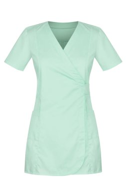 Beyaz arka planda izole mavi bayan tıbbi üniforma ön