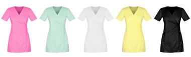 Front of five colors lady medical uniform isolated on white background clipart