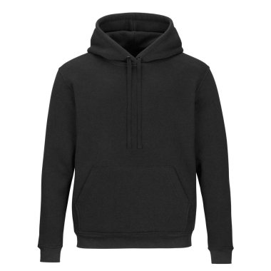 Beyaz arka plan üzerinde izole kapüşonlu siyah sweatshirt ön 