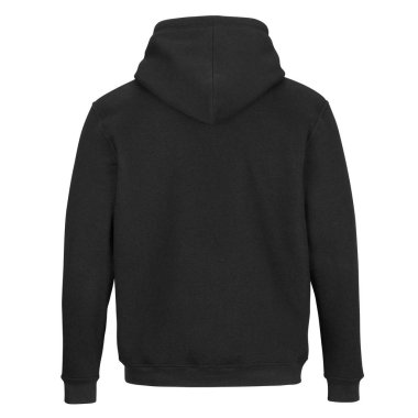 Beyaz arka plan üzerinde izole kapüşonlu siyah sweatshirt Arkası 