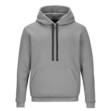 Beyaz arka plan üzerinde izole kapüşonlu gri sweatshirt ön 