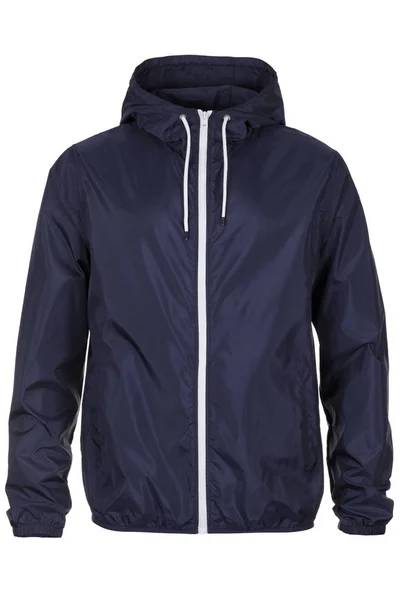 Zipped Navy Blue Windbreaker Jacket Isolated White Background — 스톡 사진