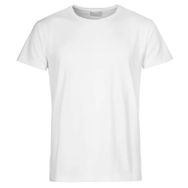 Erkeklerin ön beyaz arka plan üzerinde izole t-shirt kesti