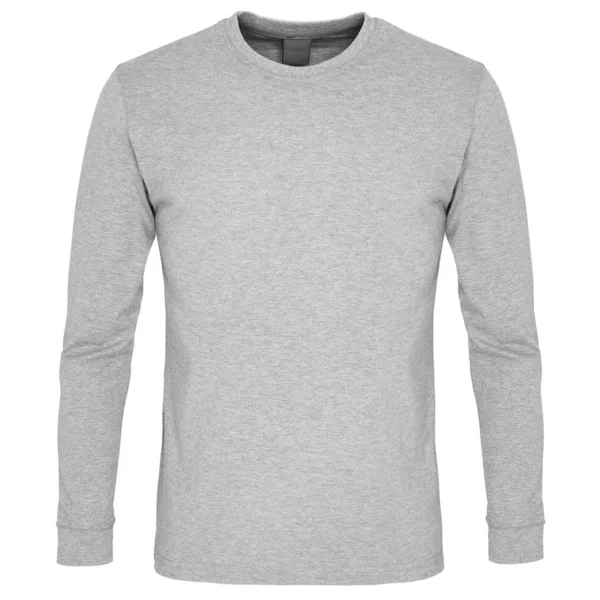 Gri uzun kollu t-shirt beyaz arka plan izole