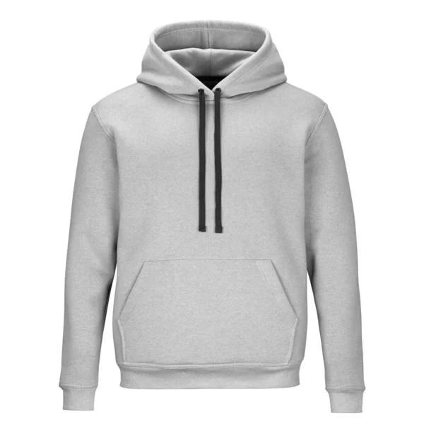 Beyaz arka plan üzerinde izole kapüşonlu gri sweatshirt ön 