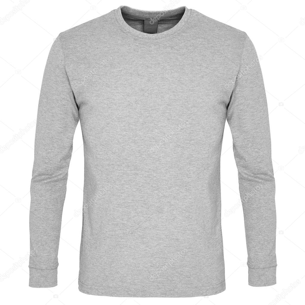 Gray long sleeve t-shirt isolated on white background