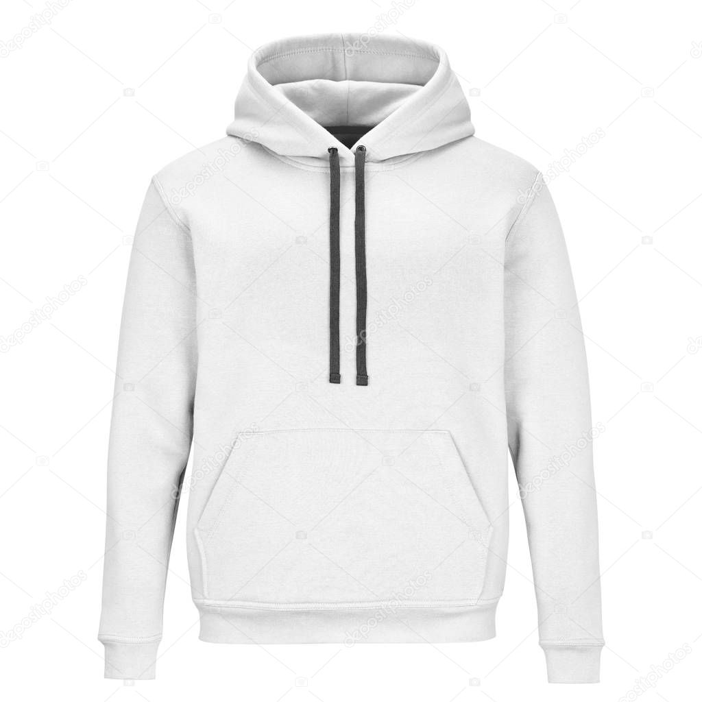Front of white sweatshirt with hood isolated on white background 