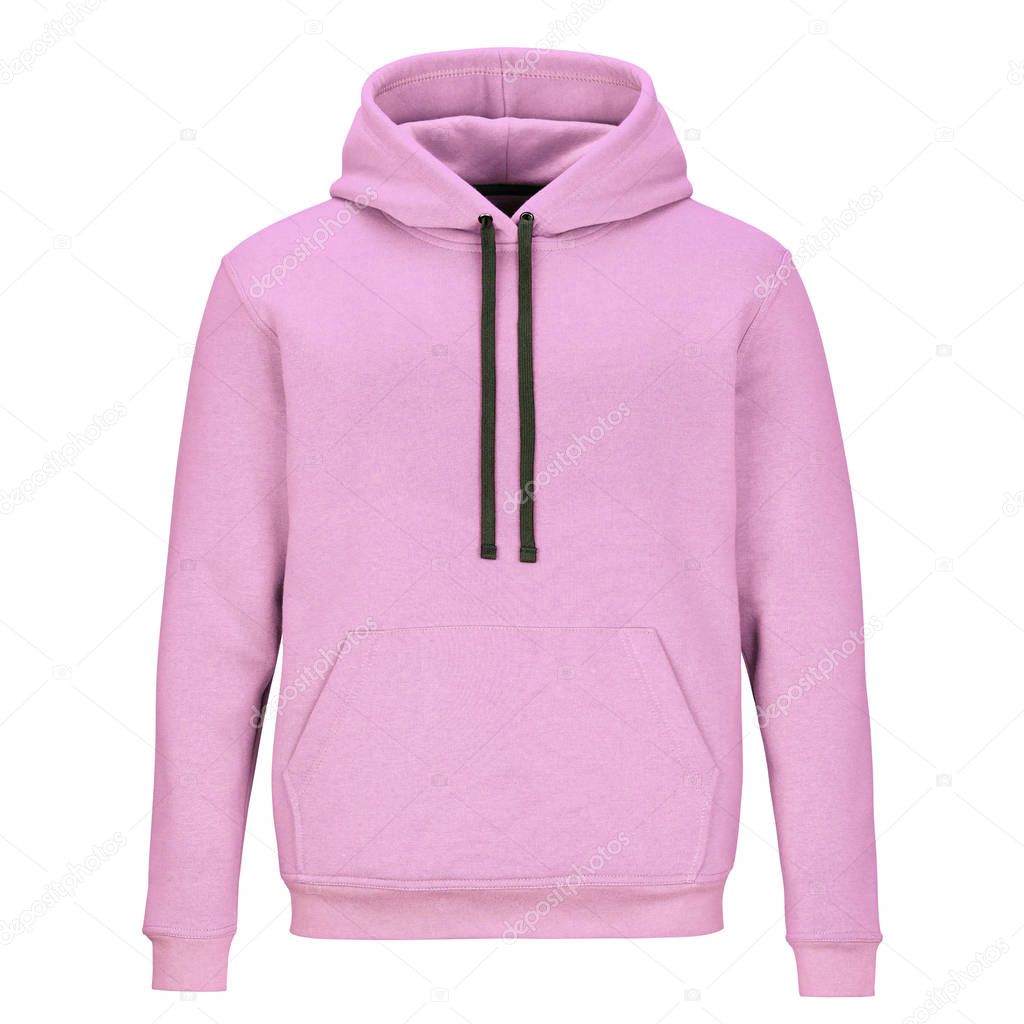 Front of pink sweatshirt with hood isolated on white background 