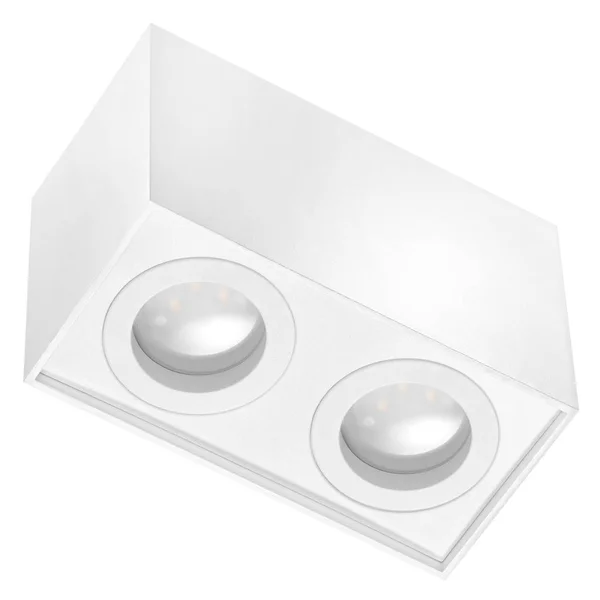 Refletor Cubo Duplo Luz Led Branco Isolado Fundo Branco — Fotografia de Stock