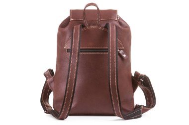 Kahverengi arka, vintage sırt çantası beyaz arka plan izole