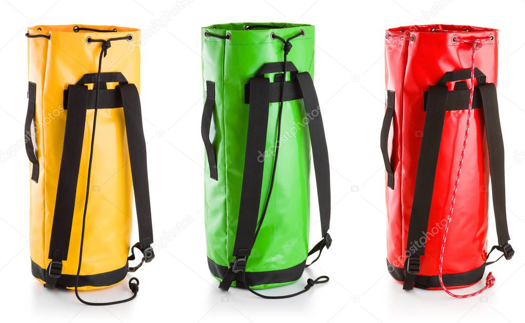 Three equipment bags isolated on white background