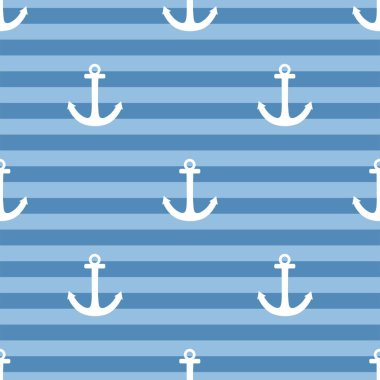 Döşeme denizci vektör deseni lacivert çizgili arka plan üzerinde beyaz çapa