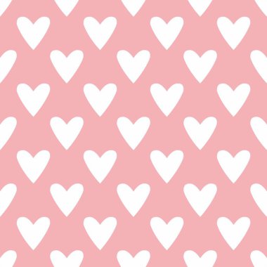 Sevimli vektör desen pastel pembe bir arka plan üzerinde beyaz yürekleri Döşe