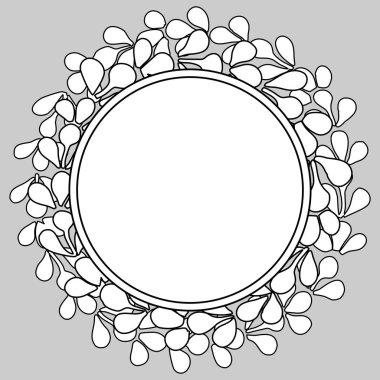 Gri ve beyaz defne çiçek çelenk vektör çerçeve siyah arka plan üzerine