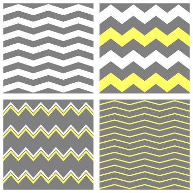 Sarı, siyah ve beyaz zig zag chevron ile döşeme vektör kalıbı tanımlar