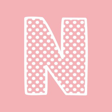 N alfabe vektör mektup ile üzerine beyaz izole pembe arka plan üzerinde siyah lekeli