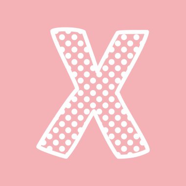 Pembe arka plan üzerinde beyaz izole üzerinde X alfabe vektör mektup ile siyah polka dots