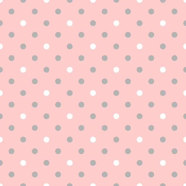 タイルのためのシームレスな装飾壁紙灰色の背景にピンクと白の水玉模様のベクトル パターン — ストックベクタ