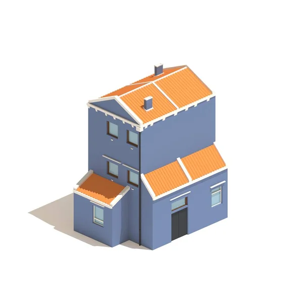 Flat Model Isometric Blue House Illustration Isolated White Background — Stock Photo, Image
