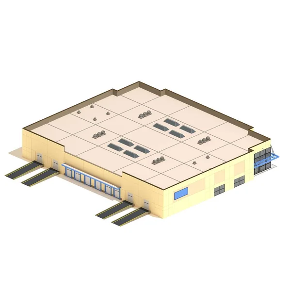 平らな モデルの白い背景で隔離の等尺性の倉庫の建物図 — ストック写真
