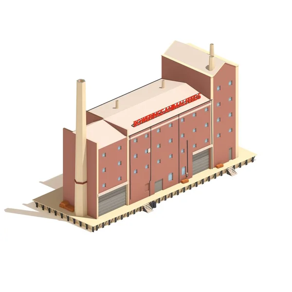 平らな モデル等尺性の赤レンガの産業または工場建物の白い背景で隔離の図 — ストック写真