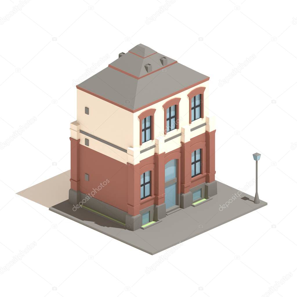 Flat 3d model isometric apartment english house isolated on white background