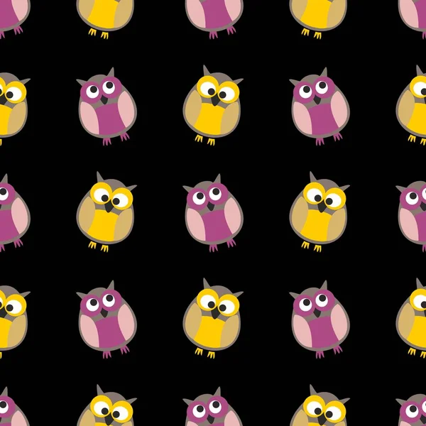 Siyah arkaplanda baykuşlar olan döşeme vektör deseni